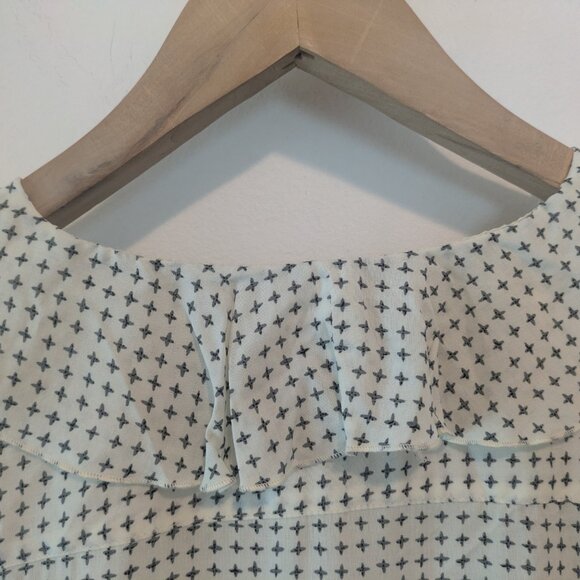 Anthropologie 11.1.Tylho White Printed Button Front Ruffled Neck Tunic - Picture 9 of 14